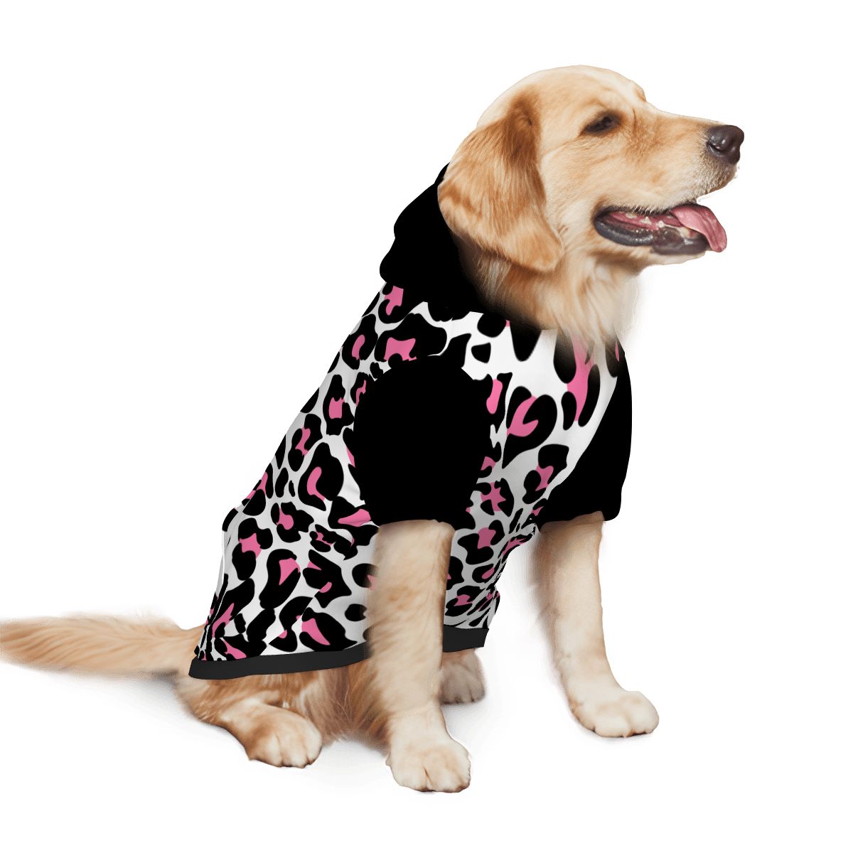 Dog wearing Pink Leopard Pattern Pet Hoodie Side View 2