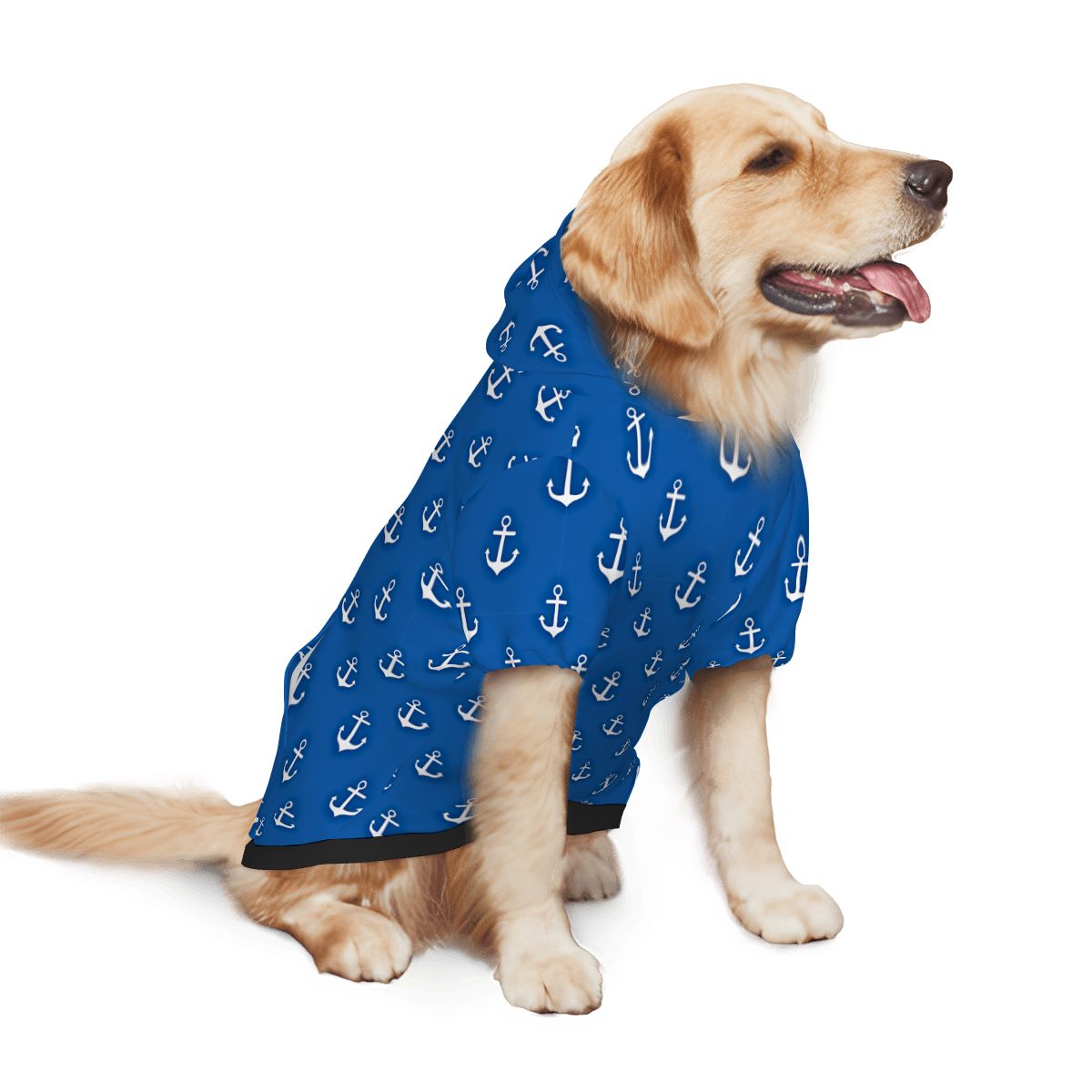 Dog wearing Nautical Themed Pet Hoodie Side View