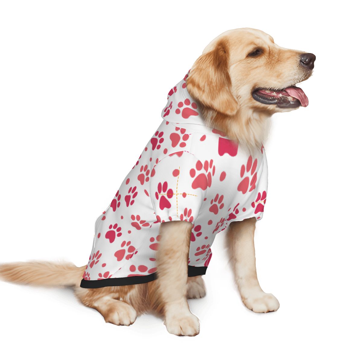 Dog wearing Pink Paw Pet Hoodie Side View