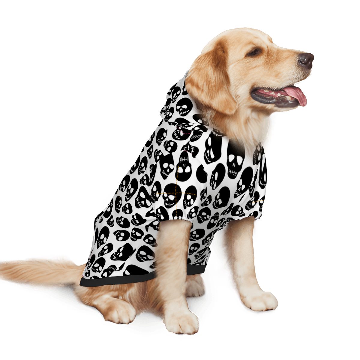 Dog wearing Skull Shape and Pattern Pet Hoodie Side View