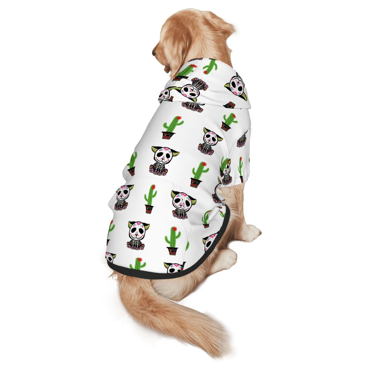 Dog wearing Day of the Dead  Pet Hoodie Side View 2