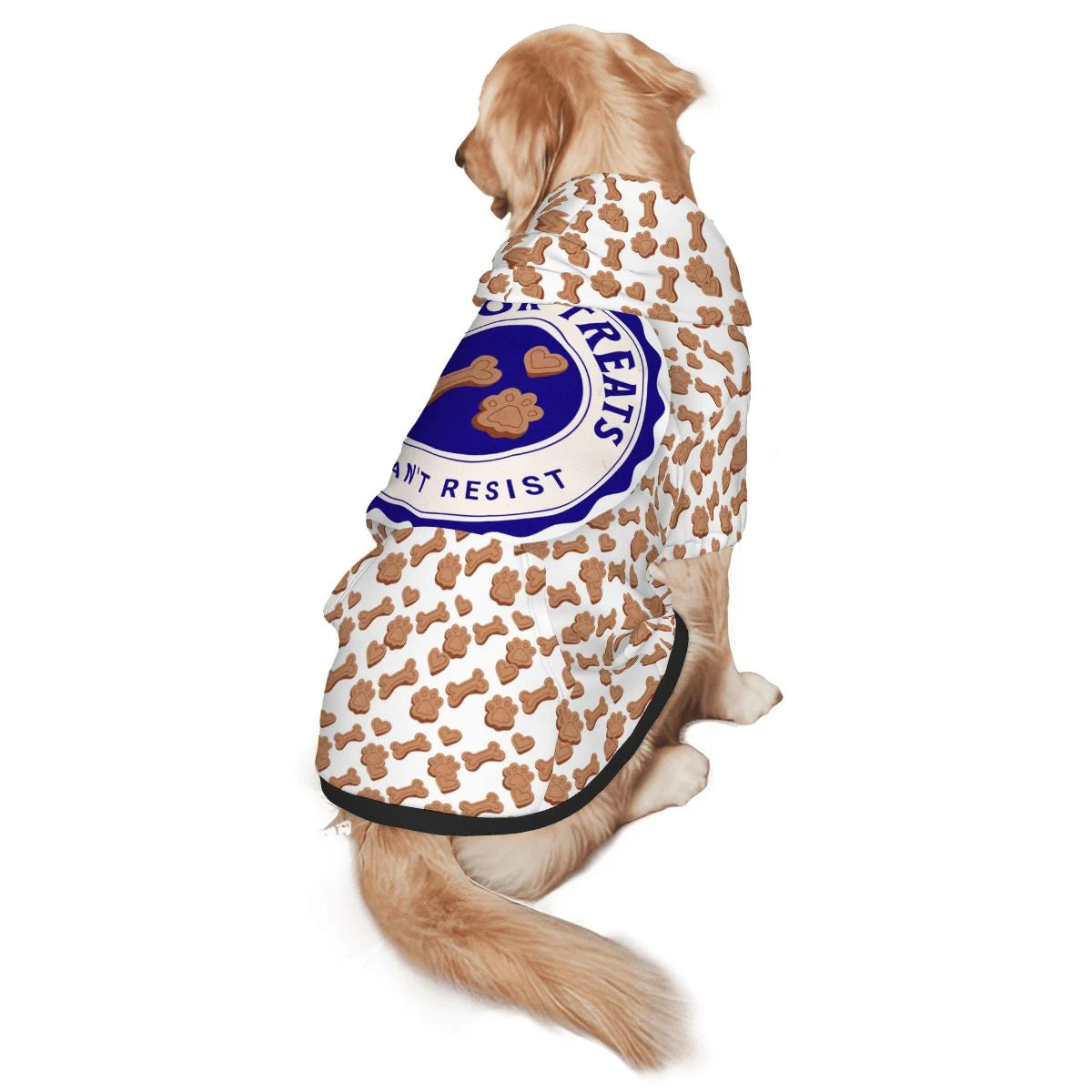 Dog wearing Pet Hoodie I Sit for Treats Pet-Only Add-On side view 2