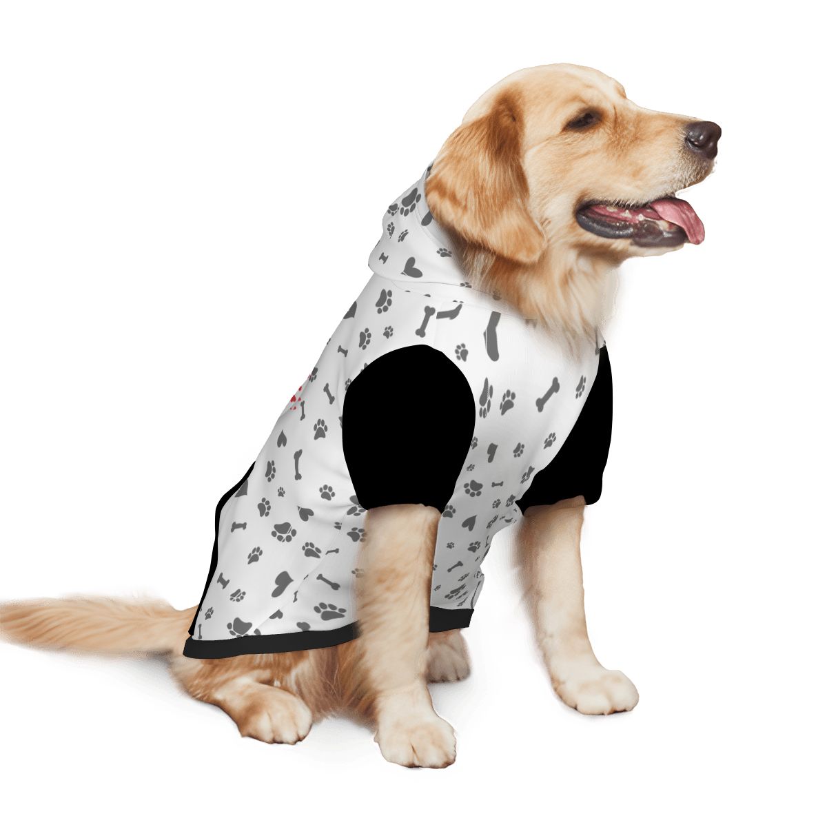 Dog wearing Sloppy Kisses Pet Hoodie Side View