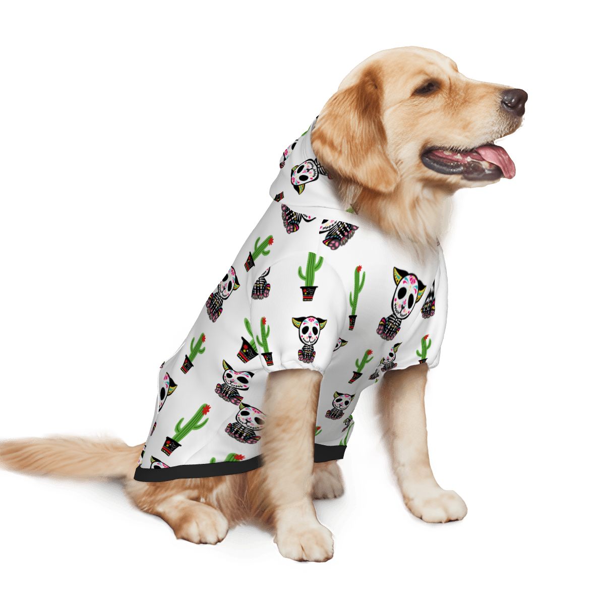 Dog wearing Day of the Dead Pet Hoodie Back View