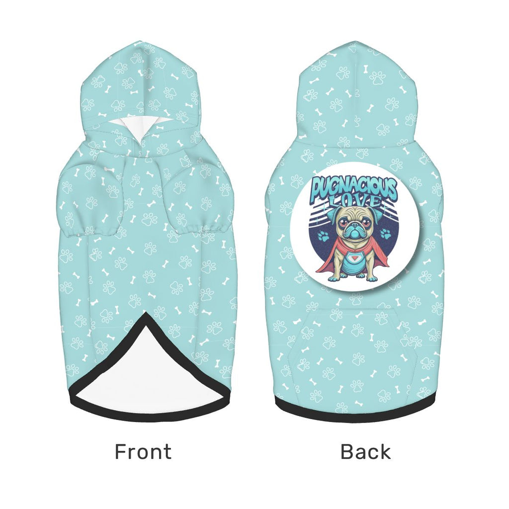 Dog wearing Pug Pawrent Pet Hoodie Side View 2