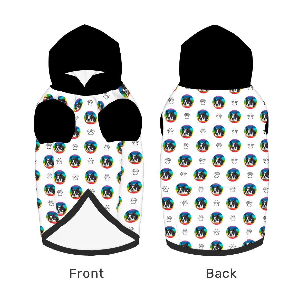 Dog wearing Boston Terrier Pet Hoodie Side View