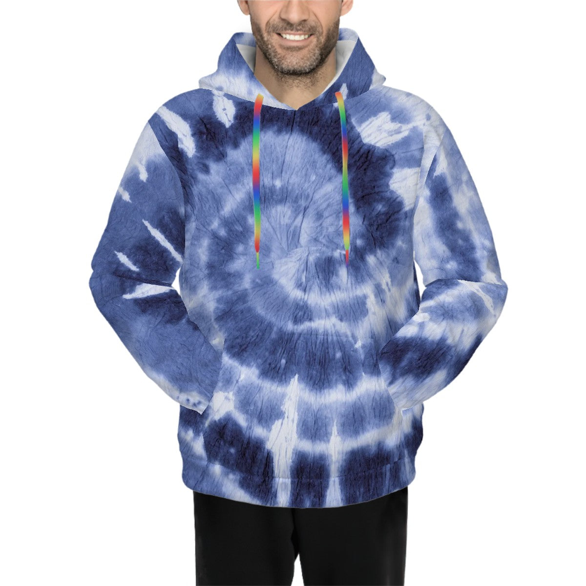 Human wearing Blue Tye Die Pet and Owner Set Front View