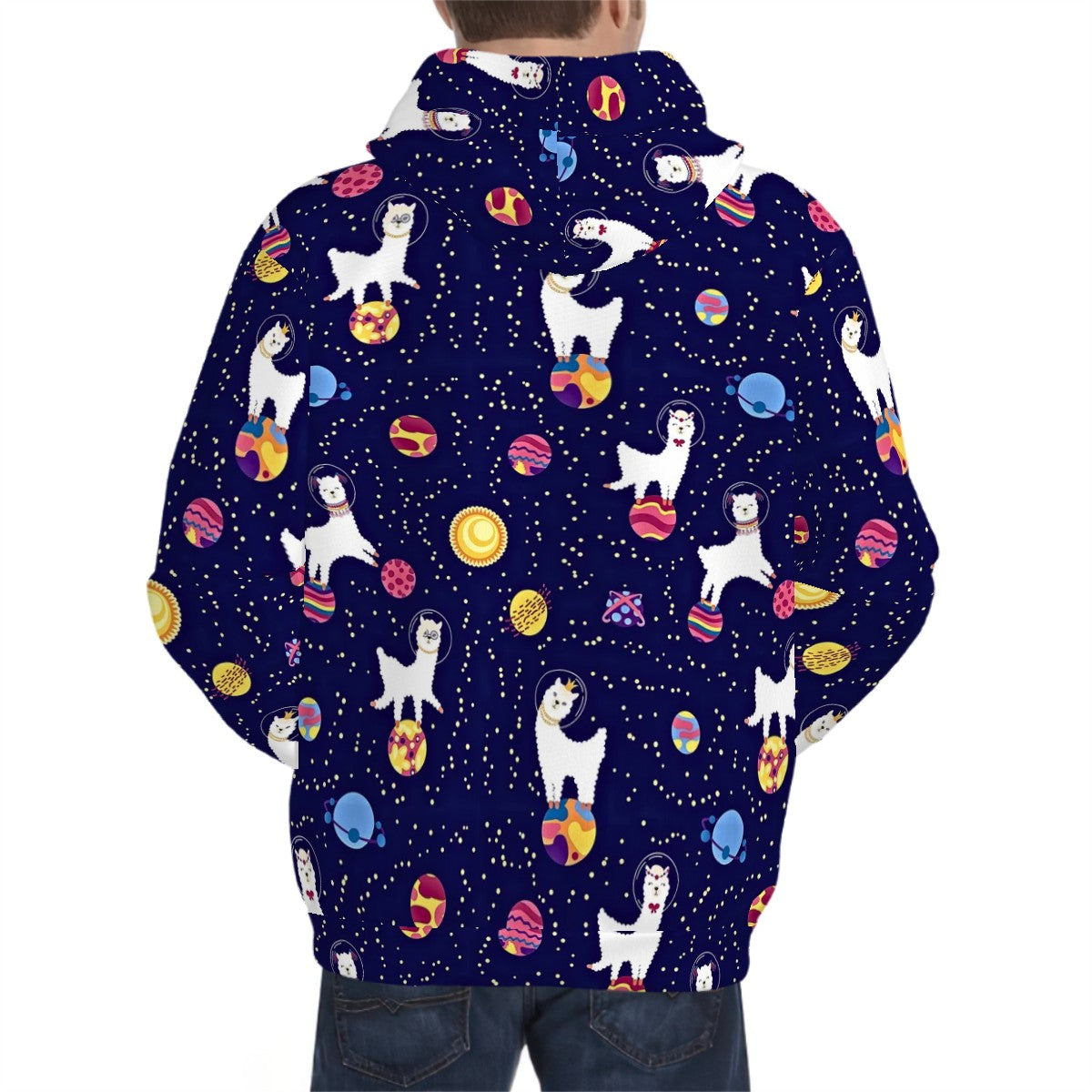 Human wearing Just a Person Night Llama Pet and Owner Set back view
