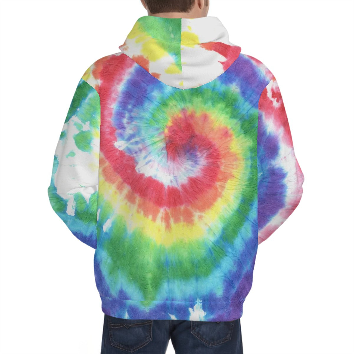 Human wearingRainbow Tie Dye Pattern Pet and Owner Set  back view