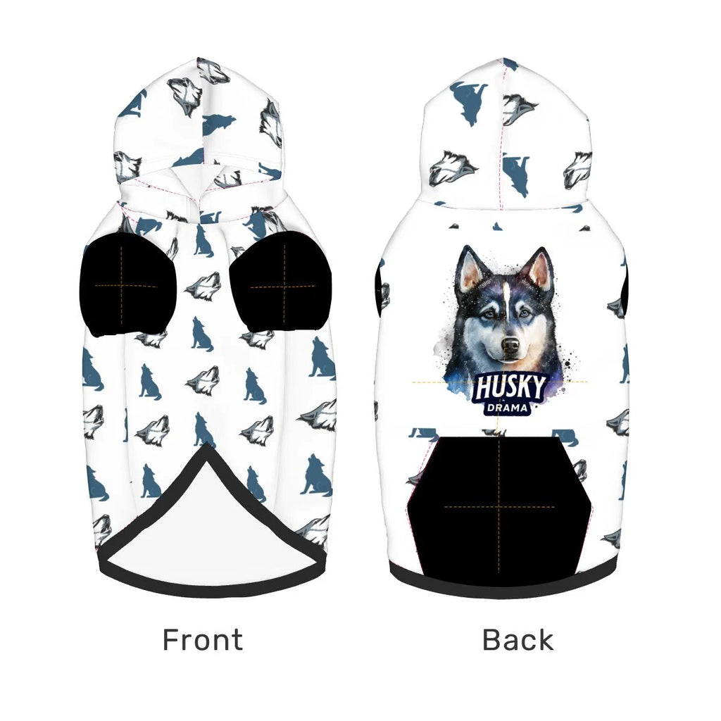 Dog wearing Husky Drama  Pet Hoodie Side View 2