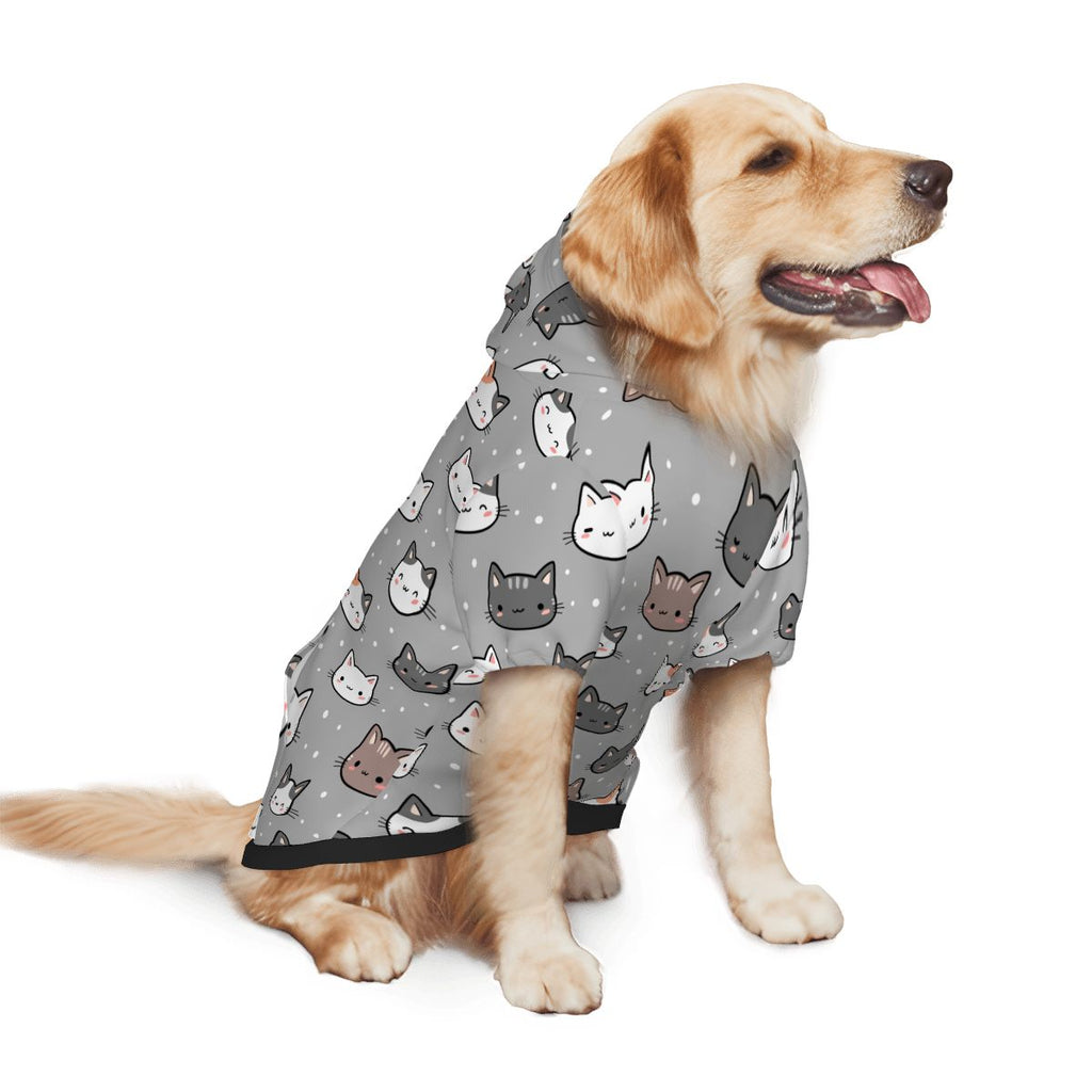 Dog wearing Cat Faces Pet Hoodie Side View
