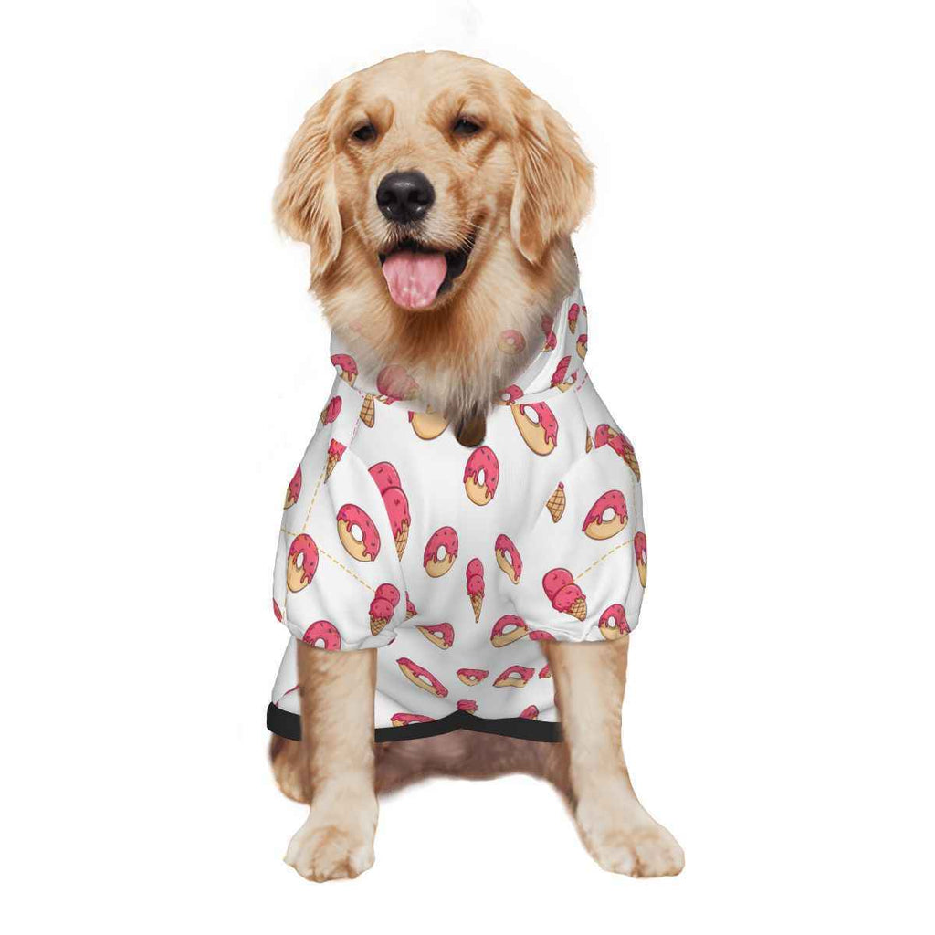 Pet  wearing Ice Cream and Donut All Over Pattern Pet Only Hoodie (Add-on) pet hoodie