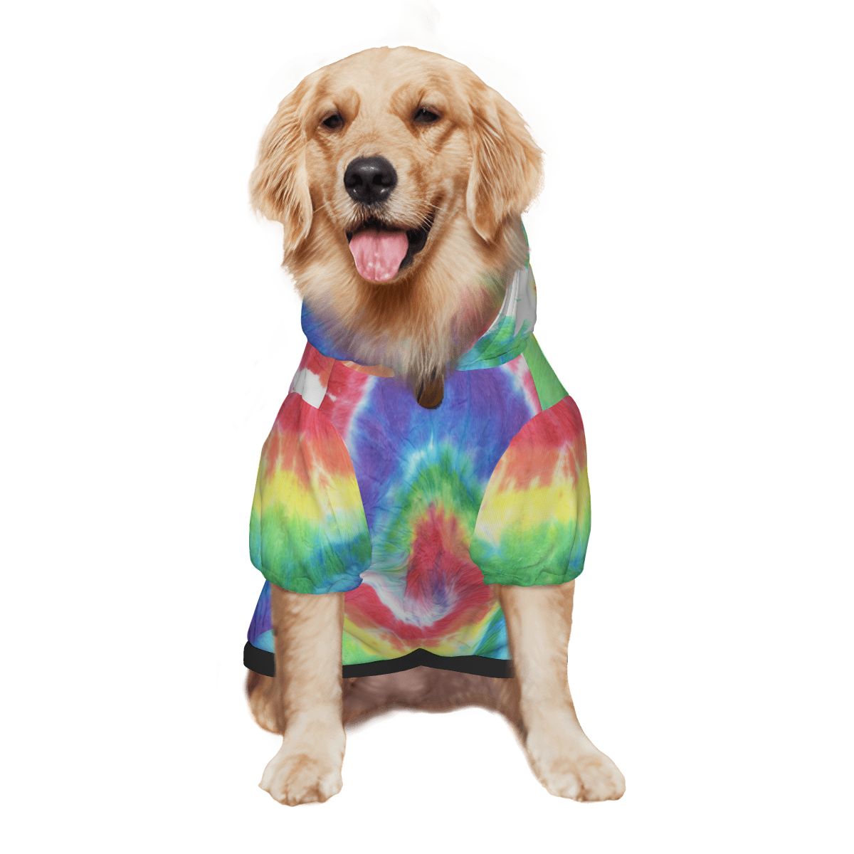 Dog wearing Rainbow Tie Dye Pattern Pet Hoodie Side View 2