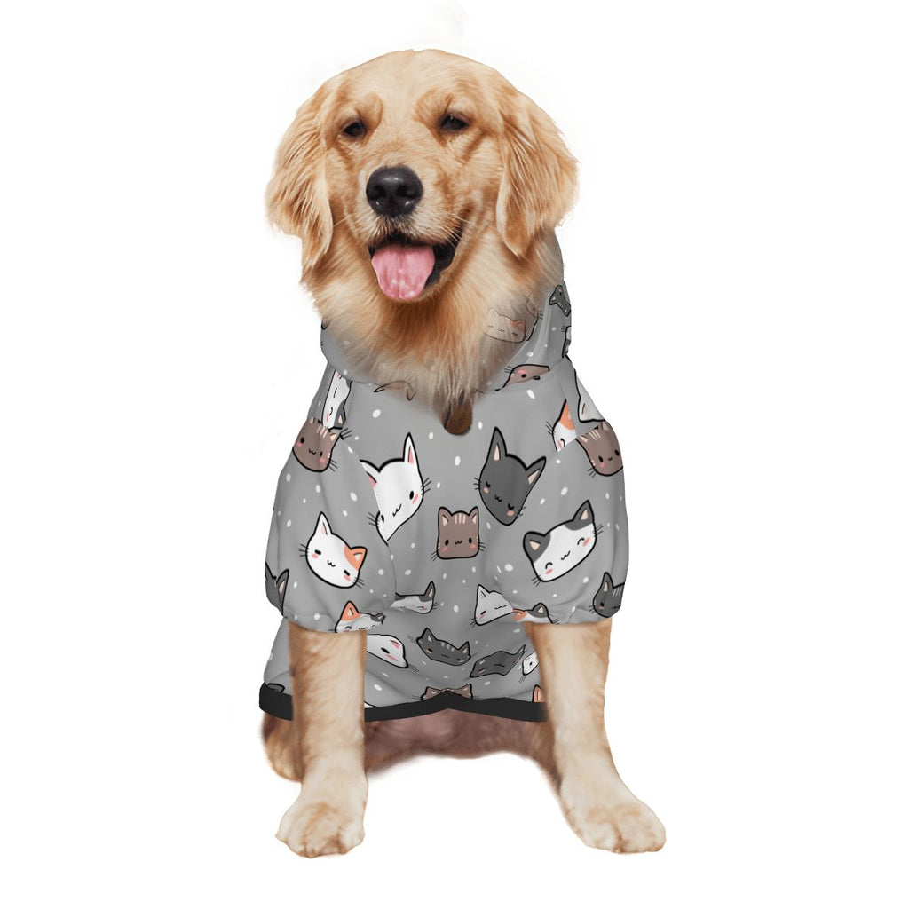 Dog wearing Cat Faces Pet Hoodie Side View 2