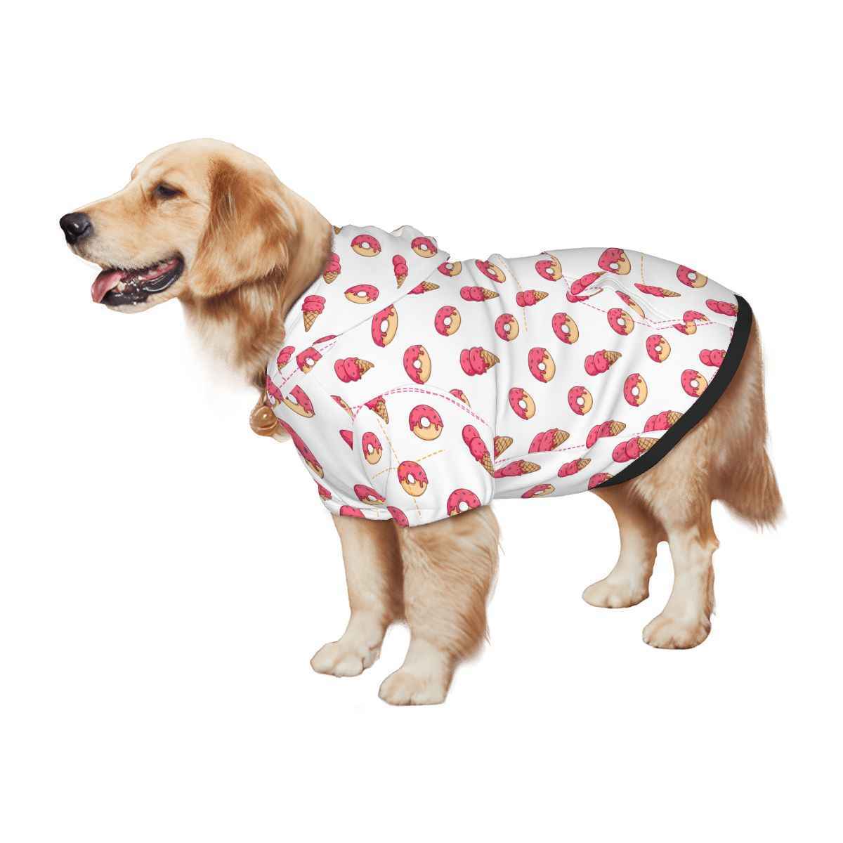 Pet  wearing Ice Cream and Donut All Over Pattern Pet Only Hoodie (Add-on) pet hoodie