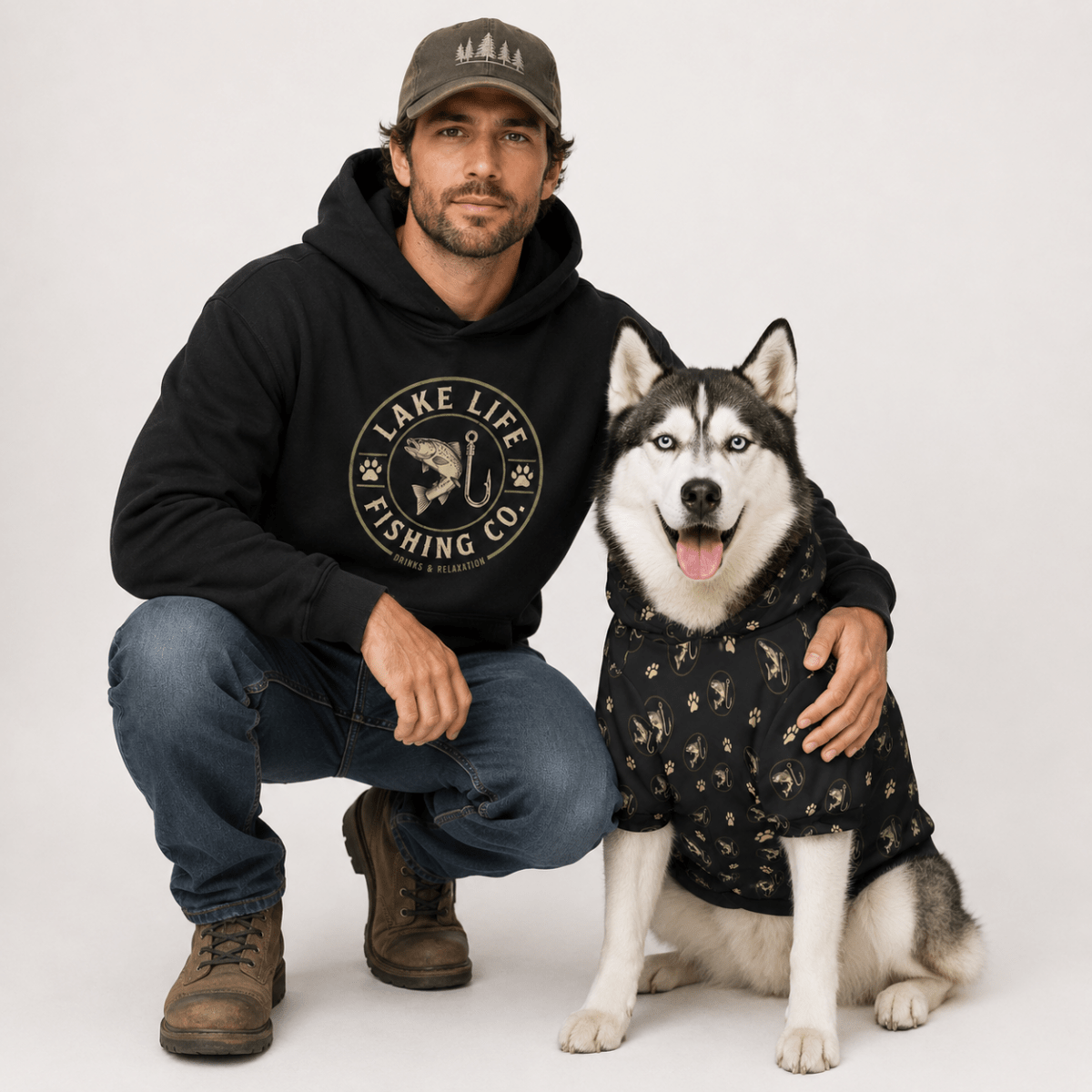 Lake Life Fishing Co. Pet and Owner Hoodie Set - FluffnCoblackxsS