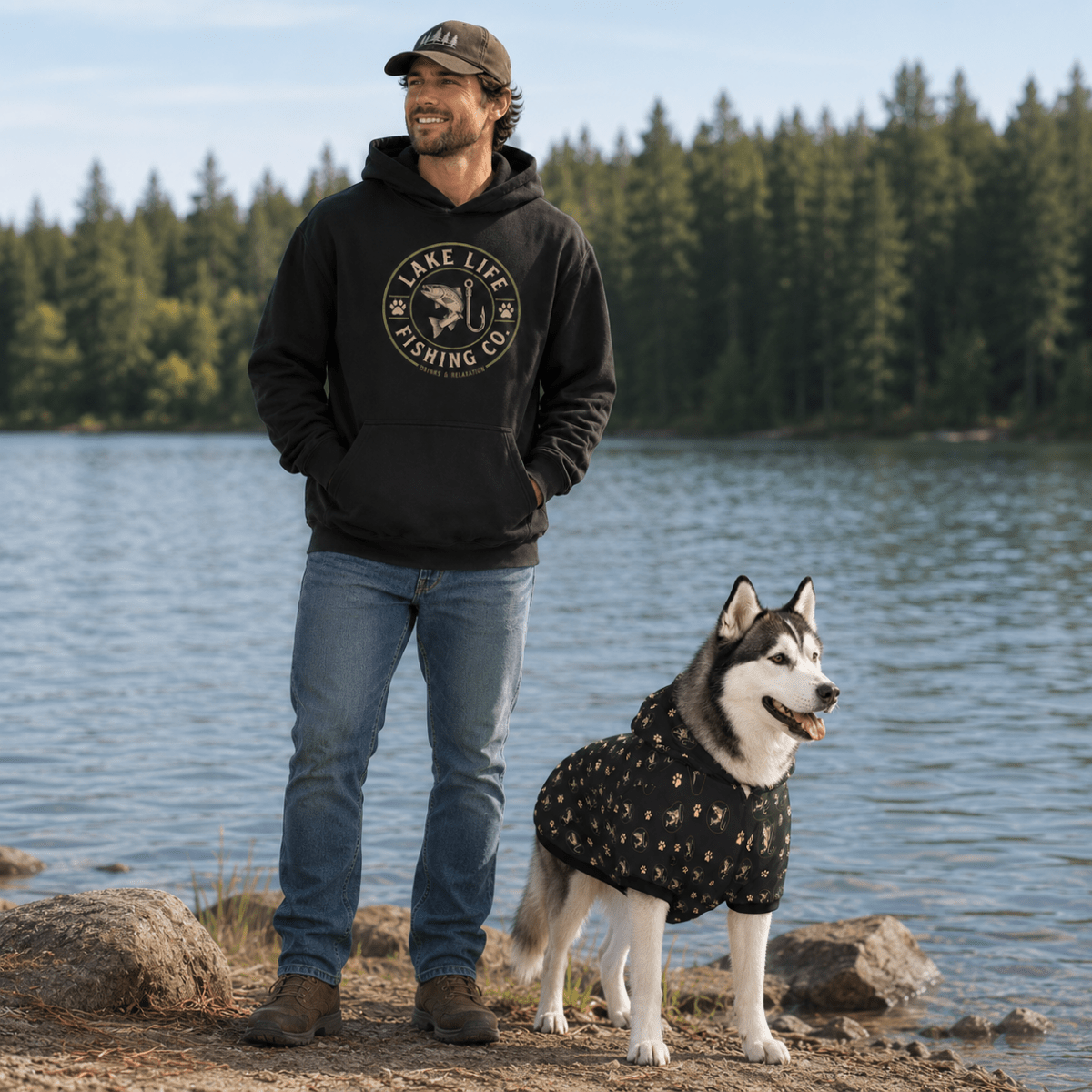 Lake Life Fishing Co. Pet and Owner Hoodie Set - FluffnCoblackxsS