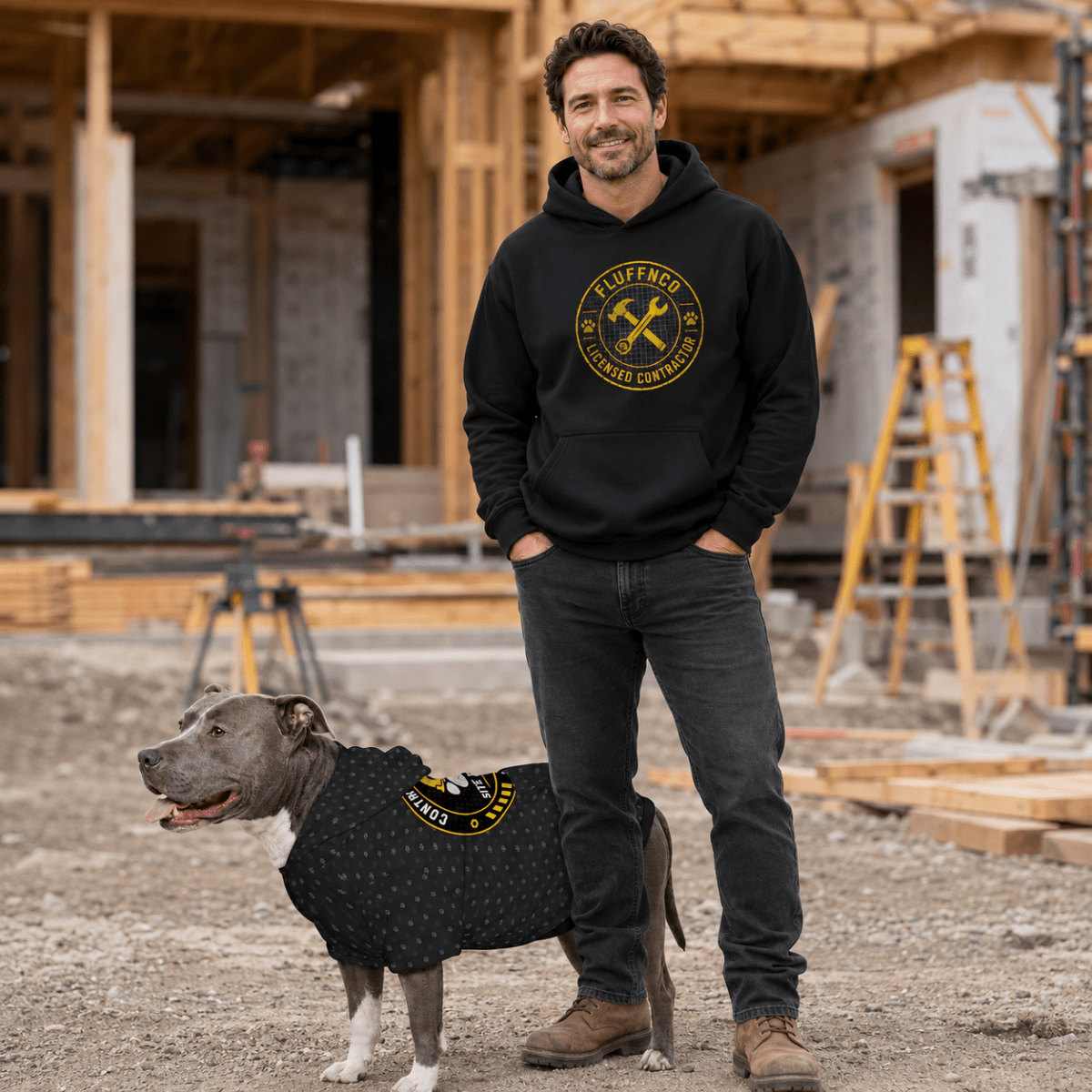 Licensed Contractor & Site Foreman Pet and Owner Hoodie Set - FluffnCoPigment BlackxsS