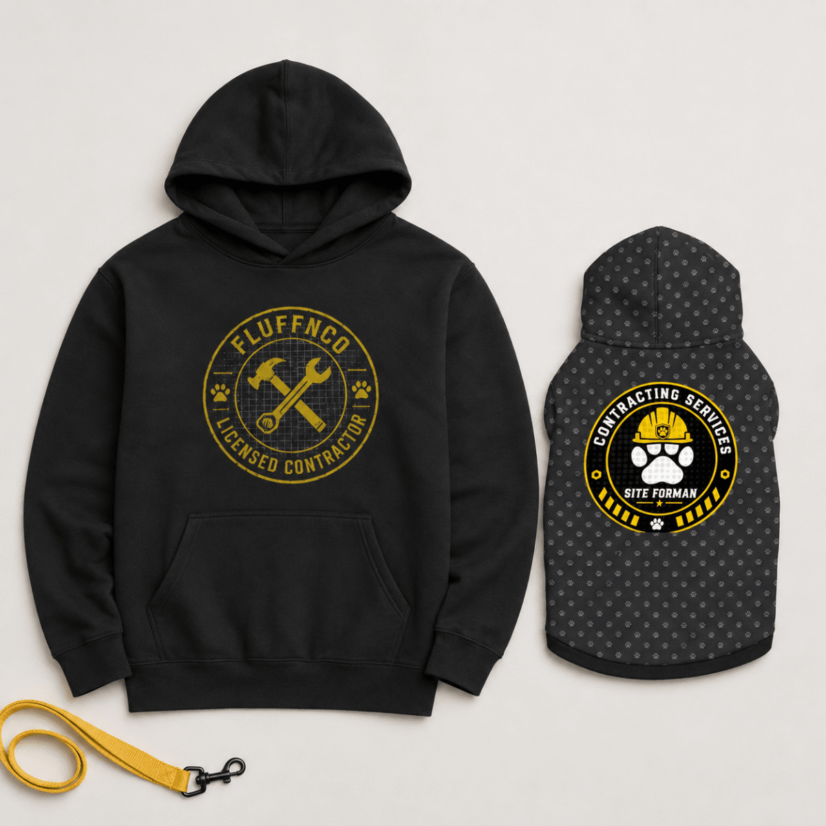Licensed Contractor & Site Foreman Pet and Owner Hoodie Set - FluffnCoPigment BlackxsS