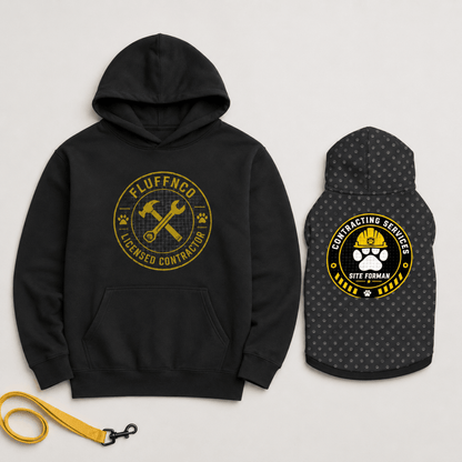 Licensed Contractor & Site Foreman Pet and Owner Hoodie Set - FluffnCoPigment BlackxsS