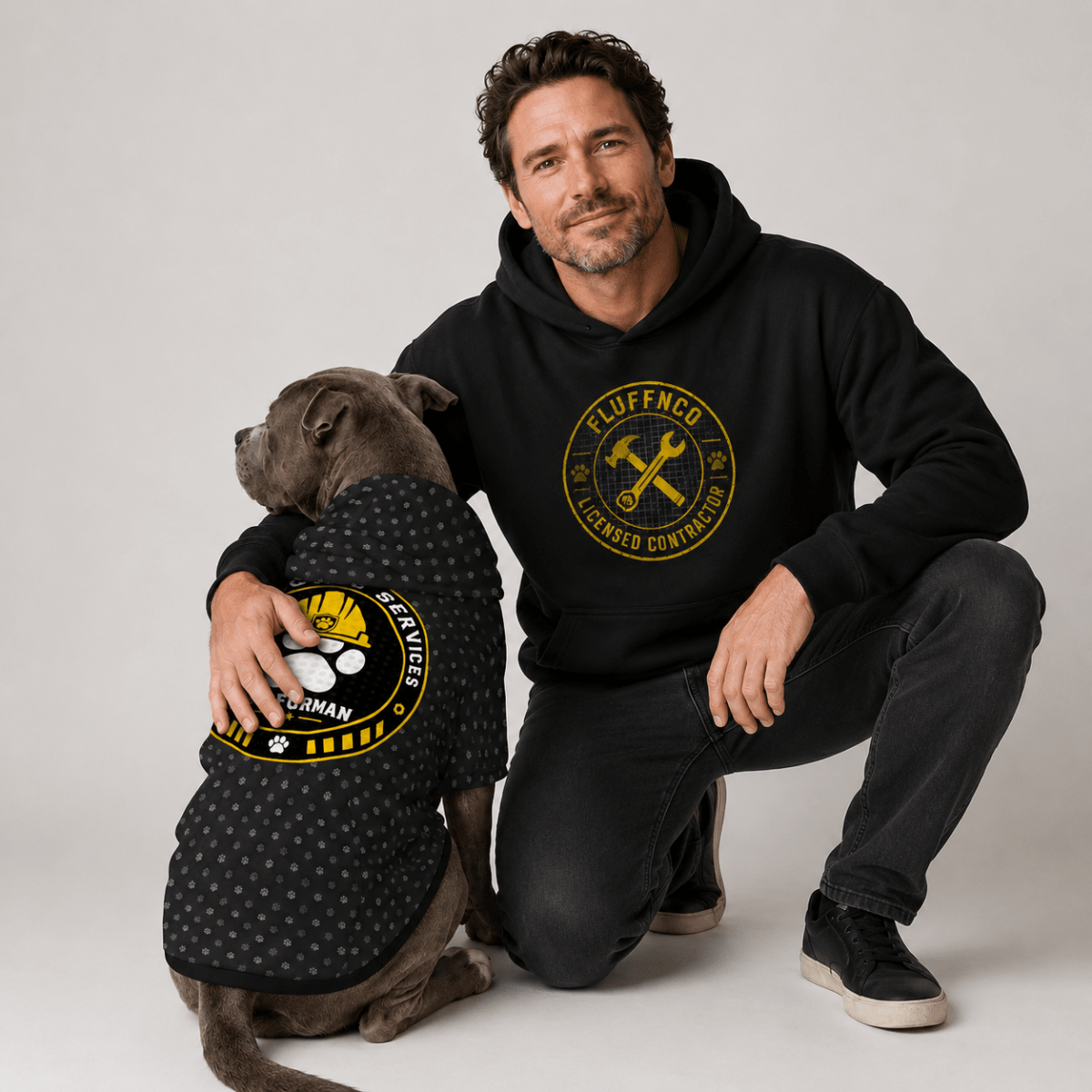 Licensed Contractor & Site Foreman Pet and Owner Hoodie Set - FluffnCoPigment BlackxsS