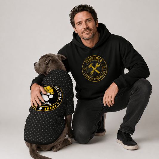 Licensed Contractor & Site Foreman Pet and Owner Hoodie Set - FluffnCoPigment BlackxsS