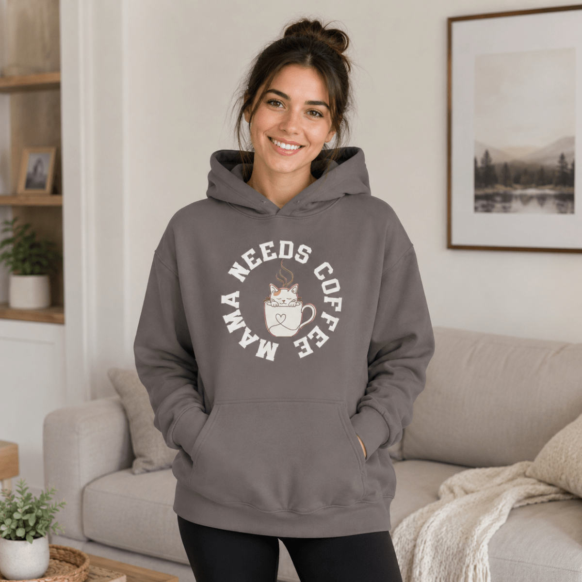 Mama Needs Coffee Cat and Owner Hoodie Set - FluffnCoPigment BlackxsS