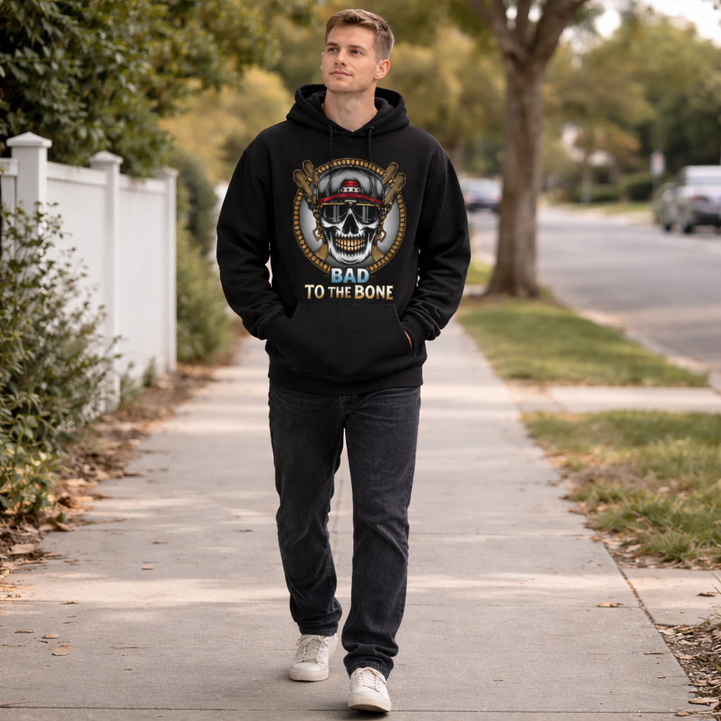 Bad to the Bone Pet and Human Hoodie Set - Human walking