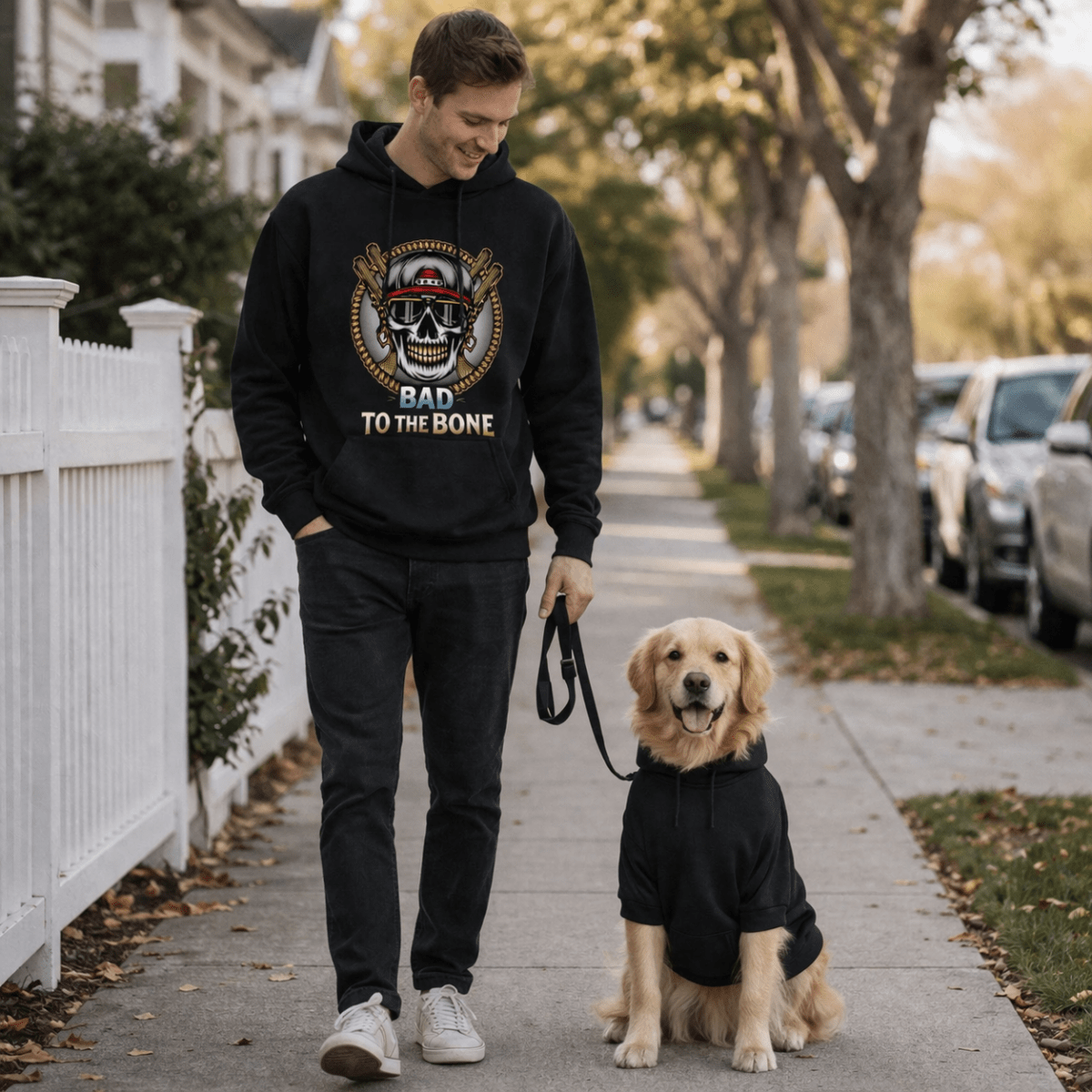 Bad to the Bone Pet and Human Hoodie Set - FluffnCoSandstonexsSmatchingset