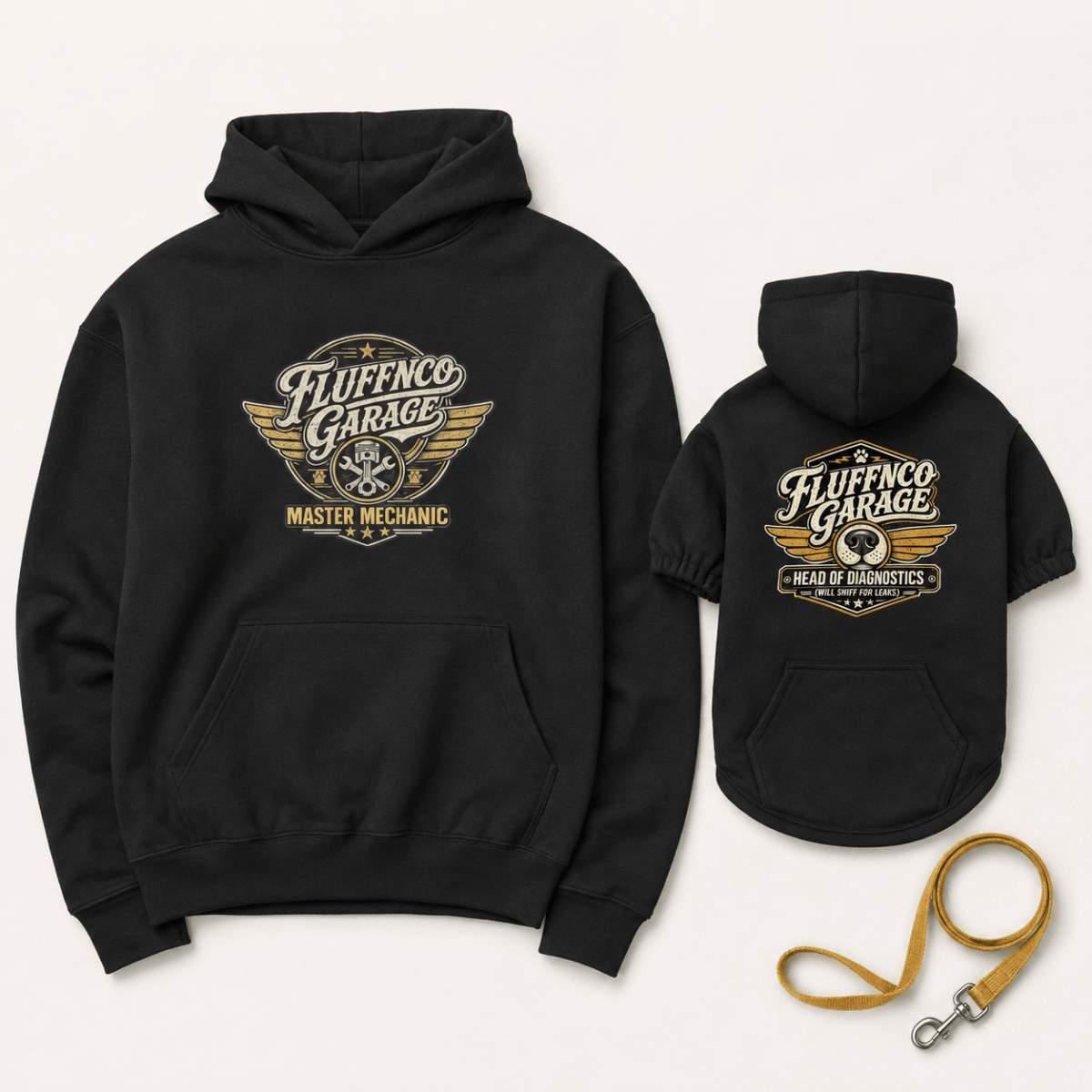 Master Mechanic & Sniff Diagnostic Pet and Human Hoodie Set - FluffnCoblackxsS