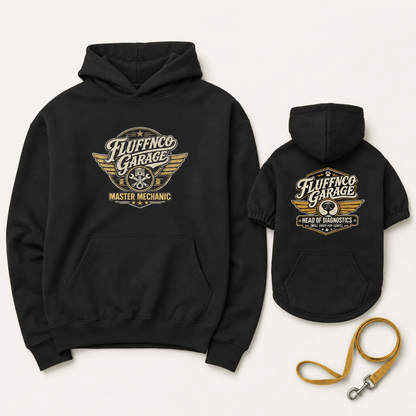Master Mechanic & Sniff Diagnostic Pet and Human Hoodie Set - FluffnCoblackxsS