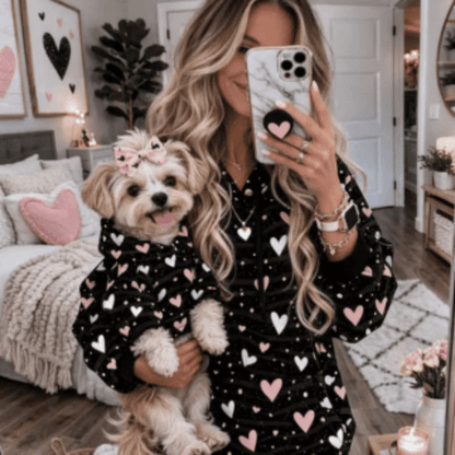 Pink and White Hearts All Over Print Pet and Human Hoodie Set - FluffnCoSSAOPmatching