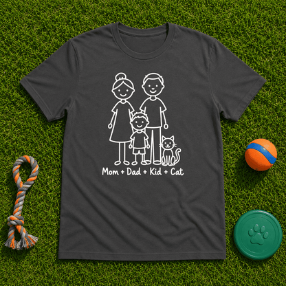 Mom + Dad + Kid + Cat Family T Shirt - FluffnCoAthletic Heatherxs