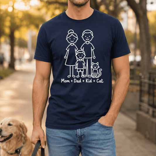 Mom + Dad + Kid + Cat Family T Shirt - FluffnCoAthletic Heatherxs