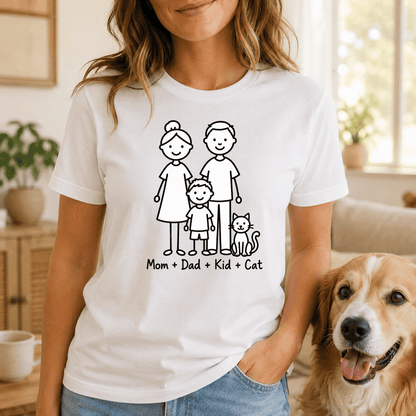 Mom + Dad + Kid + Cat Family T Shirt - FluffnCoAthletic Heatherxs