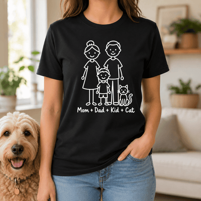 Mom + Dad + Kid + Cat Family T Shirt - FluffnCoAthletic Heatherxs