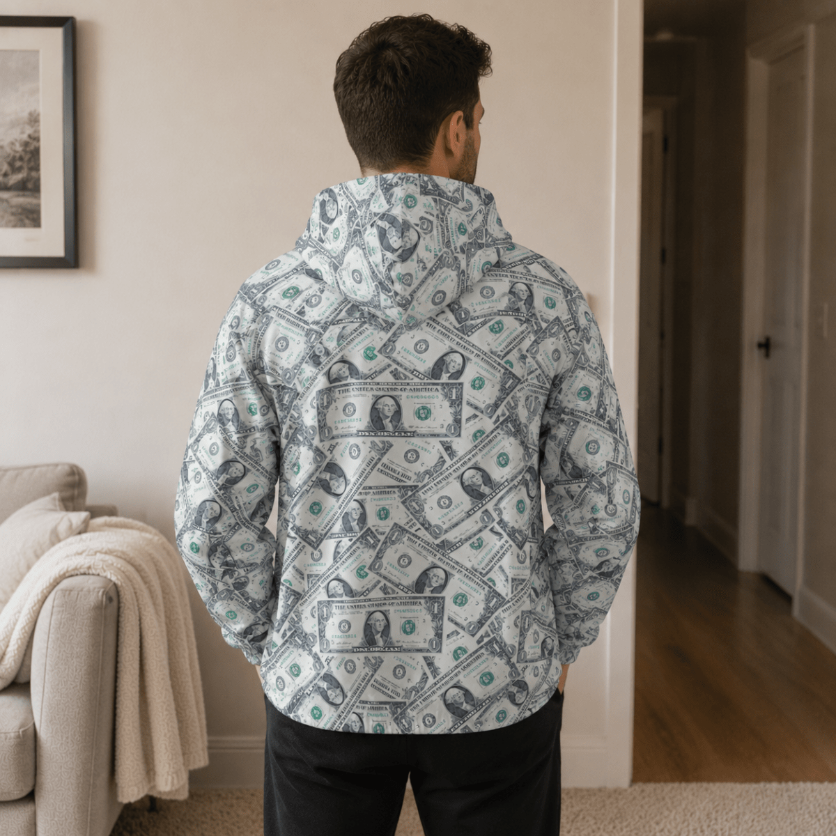 Money Print All Over Design Pet and Human Hoodie Set - FluffnCoSSAOPmatching