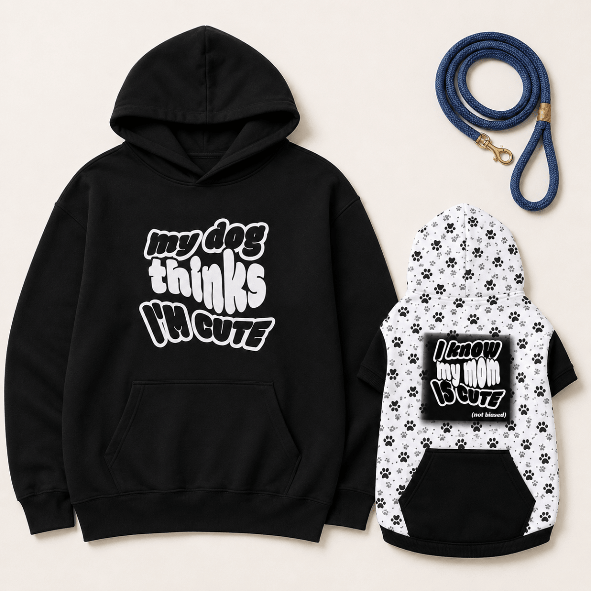 My Dog Thinks I'm Cute Matching Pet & Owner Hoodie Set - FluffnCoSBlackxsmatchingset