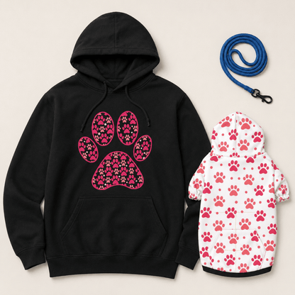 Paw Shape and Pattern Pet and Human Hoodie Set - FluffnCoOrchidxsSmatchingset
