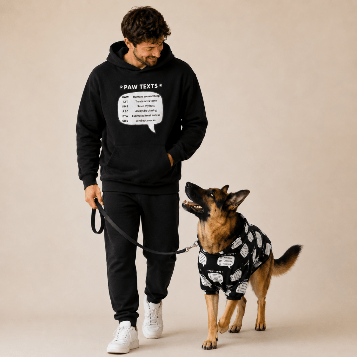 Paw Text Pet and Human Matching Hoodie Set - FluffnCoSBlackxs