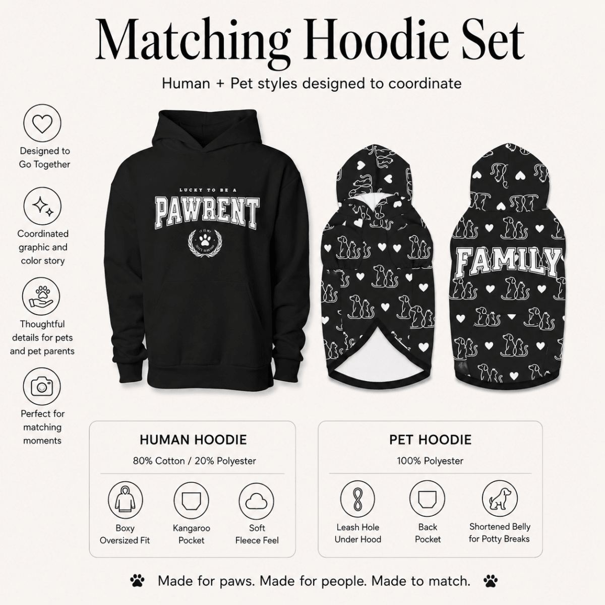 Pawrent & Family Pet and Human Hoodie Set - FluffnCoblackxsS