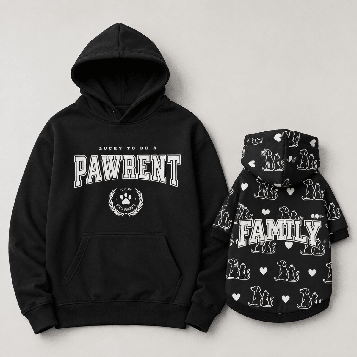 Pawrent Matching Pet & Owner Hoodie Set - FluffnCoBlackxsS