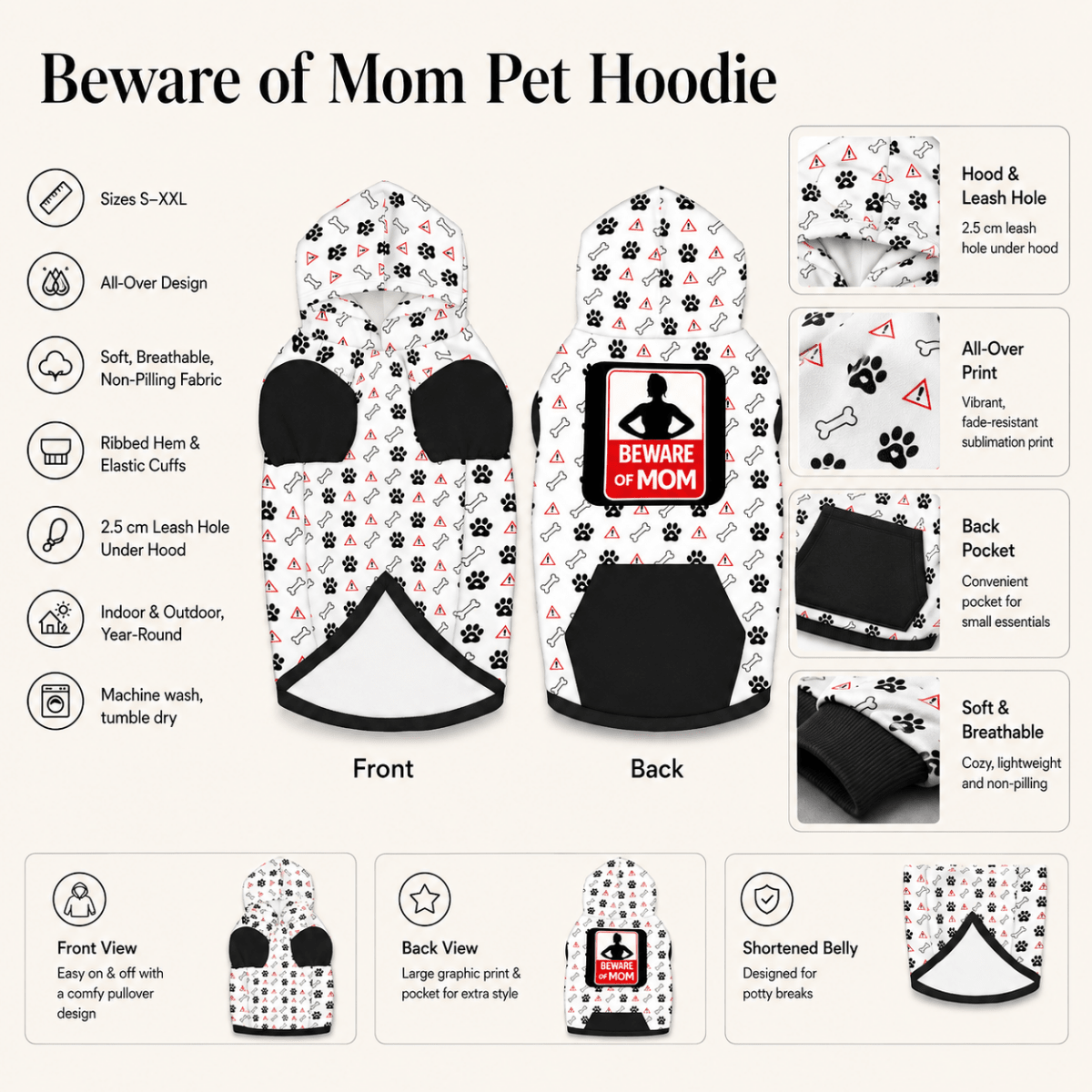 Beware of Dog and Mom Pet and Human Hoodie Set - FluffnCoblackxsSmatchingset