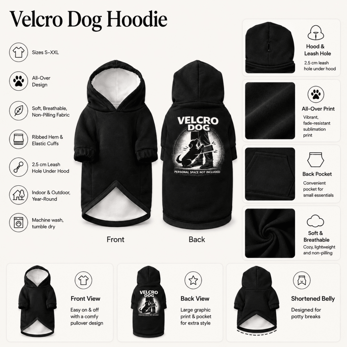 Velcro Human & Dog Pet and Human Hoodie Set - FluffnCoSBlackxsmatchingset