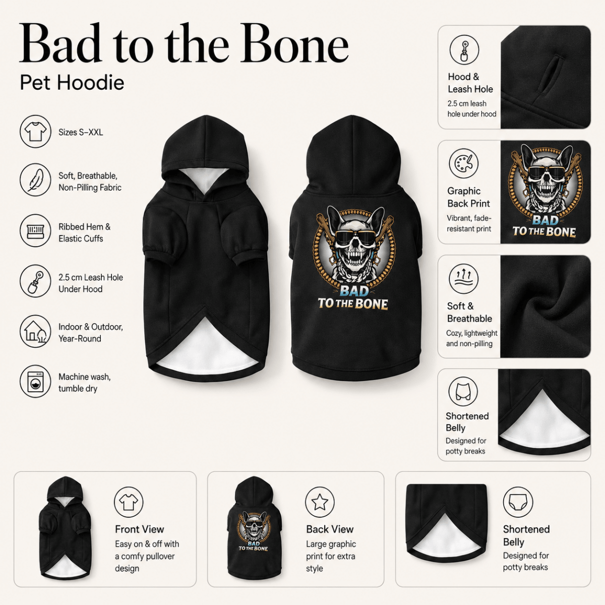 Bad to the Bone Pet and Human Hoodie Set - FluffnCoSandstonexsSmatchingset