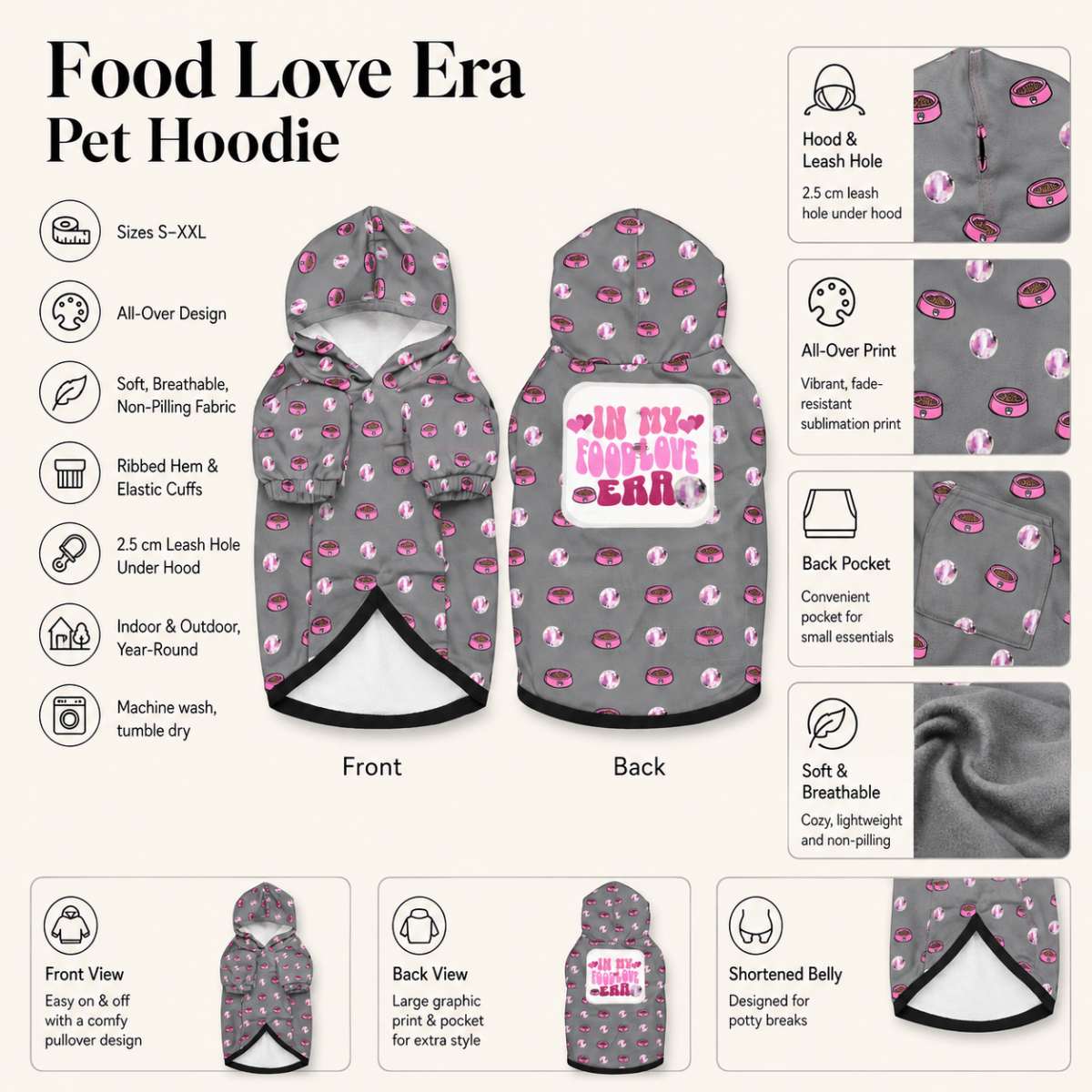 In My Fur Era & Food Era Pet and Human Hoodie Set - pet hoodie details
