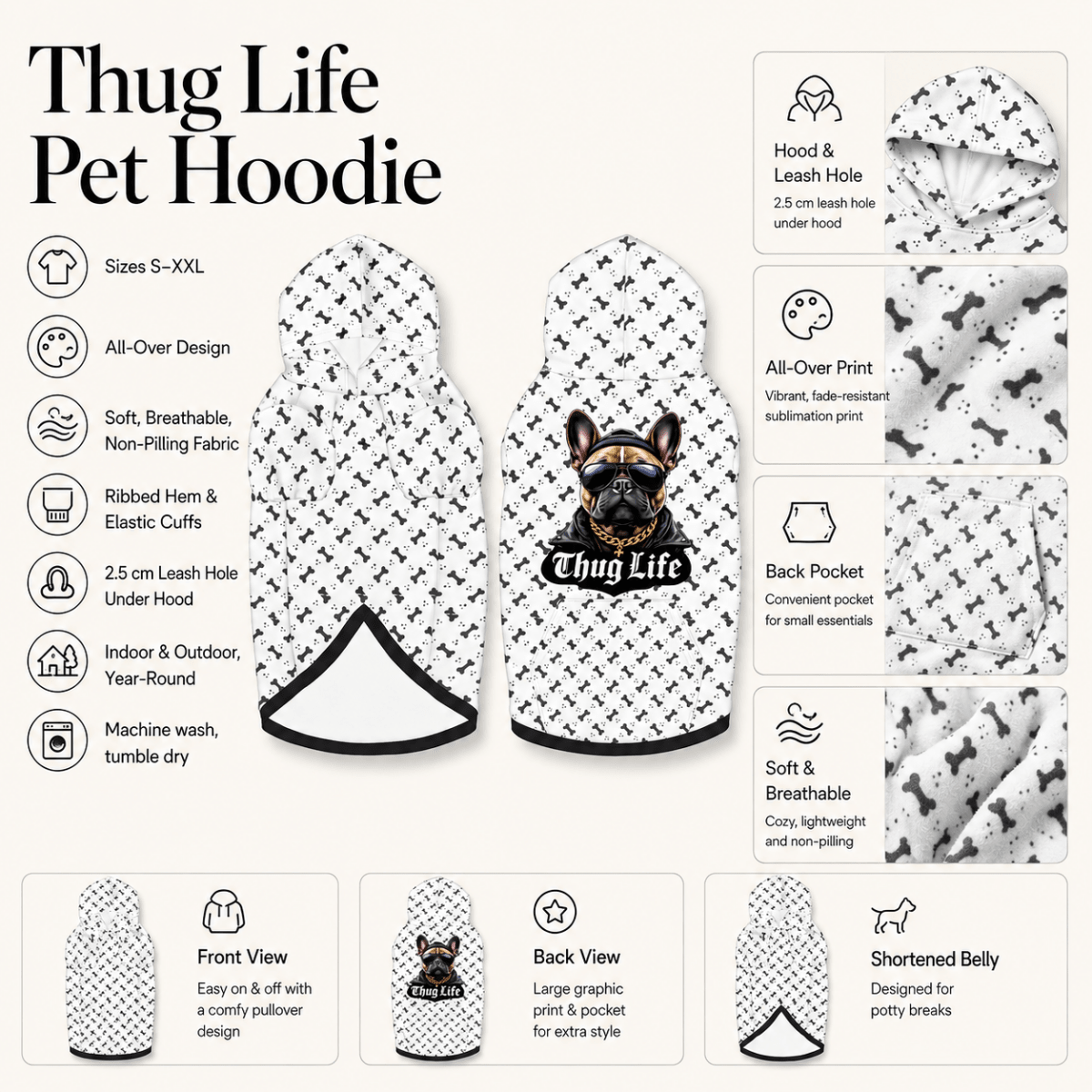 Thug Life French Bulldog Pet & Human Hoodie Set - FluffnCoSandstonexsSmatchingset