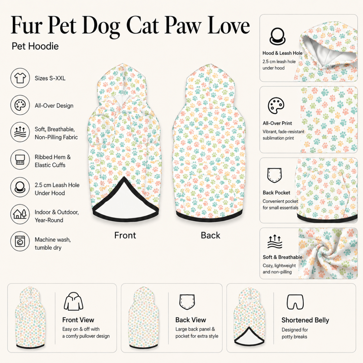 Fur Cat Dog Paw Pet Love Human and Pet Hoodie Set - FluffnCoblackxsSmatchingset