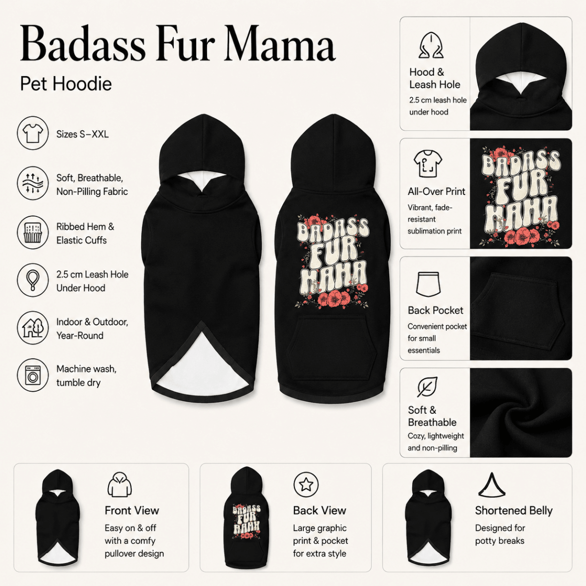 Badass Fur Mama & Fur Bay Pet and Human Hoodie Set - FluffnCoSandstonexsSmatchingset