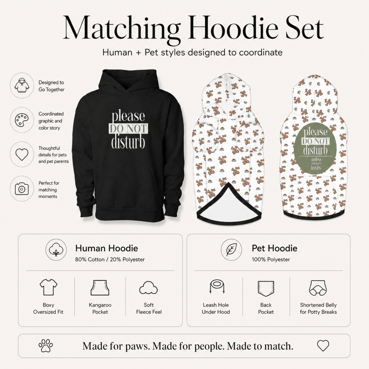 Please Do Not Disturb Human and Pet Hoodie Set - FluffnCoSandstonexsS